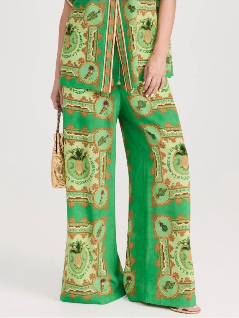 Alemais Green La Musica Wide-Leg Pants size 6 (flexible fit) 100% Silk